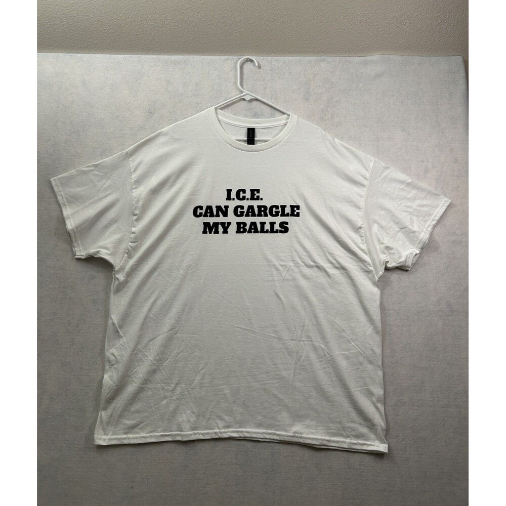 Anti Ice Funny Political Protest Graphic Shirt White Men 3XL Gildan Heavy Cotton